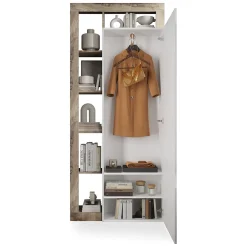 Mobile da Ingresso Marrone Pero Trasparente Specchio Incluso Appendiabiti 90.5x30x210h cm, 6 Paia - Gonzaga