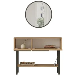 Mobili Da Ingresso > Dmora Mobile da Ingresso Marrone Rovere Beige Effetto paglia di Vienna 100x30x76h cm, 2 Ripiani - Recale Beige, Marrone Rovere