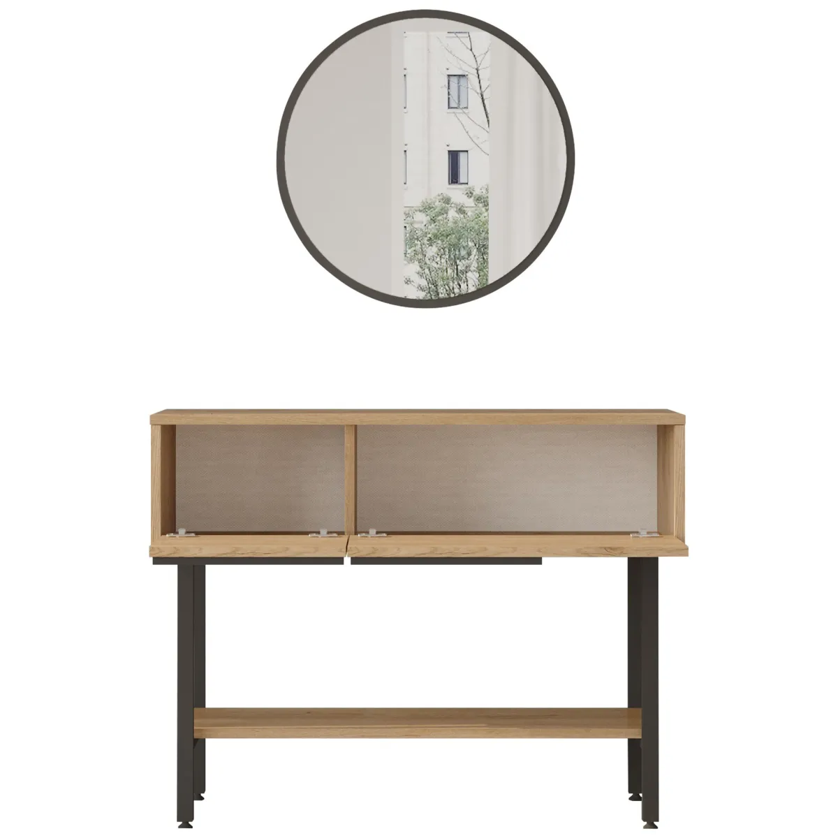 Mobili Da Ingresso > Dmora Mobile da Ingresso Marrone Rovere Beige Effetto paglia di Vienna 100x30x76h cm, 2 Ripiani - Recale Beige, Marrone Rovere