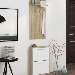 Mobile da Ingresso Marrone Rovere Bianco Paia Cassetti 54x28x181h cm, Ripiani - Sestola