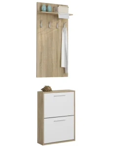 Mobile da Ingresso Marrone Rovere Bianco Paia Cassetti 54x28x181h cm, Ripiani - Sestola