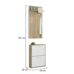 Mobili Da Ingresso > Dmora Mobile da Ingresso Marrone Rovere Bianco Specchio Incluso 12 Paia 120x25x192h cm, un Cassetto - Verres Bianco, Marrone Rovere