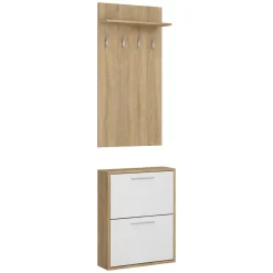 Mobili Da Ingresso > Dmora Mobile da Ingresso Marrone Rovere Bianco Specchio Incluso 12 Paia 120x25x192h cm, un Cassetto - Verres Bianco, Marrone Rovere