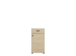 Mobili Da Ingresso > Dmora Mobile da Ingresso Marrone Rovere Chiaro Nero un Cassetto 2 Ripiani 51.5x35x98h cm, Un'anta - Trevi Nero, Marrone Rovere chiaro