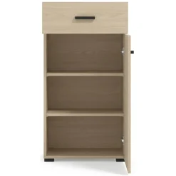 Mobili Da Ingresso > Dmora Mobile da Ingresso Marrone Rovere Chiaro Nero un Cassetto 2 Ripiani 51.5x35x98h cm, Un'anta - Trevi Nero, Marrone Rovere chiaro