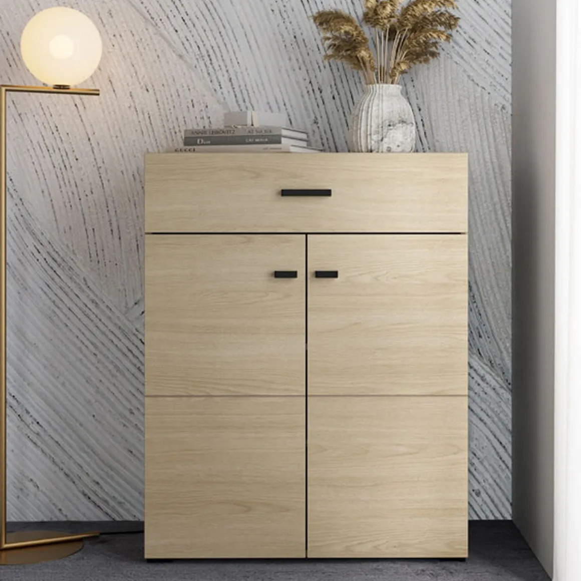 Mobili Da Ingresso > Dmora Mobile da Ingresso Marrone Rovere Grigio Specchio Incluso 4 Ripiani 100x29x191.5h cm, Appendiabiti - Tonengo Grigio, Marrone Rovere