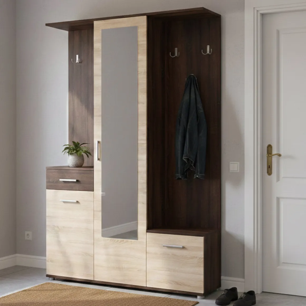 Mobili Da Ingresso > Dmora Mobile da Ingresso Marrone Rovere Marrone Rovere Specchio Incluso 2 Ripiani 105x30x85h cm, Modulabile - Gazzuolo Marrone Rovere, Marrone Rovere