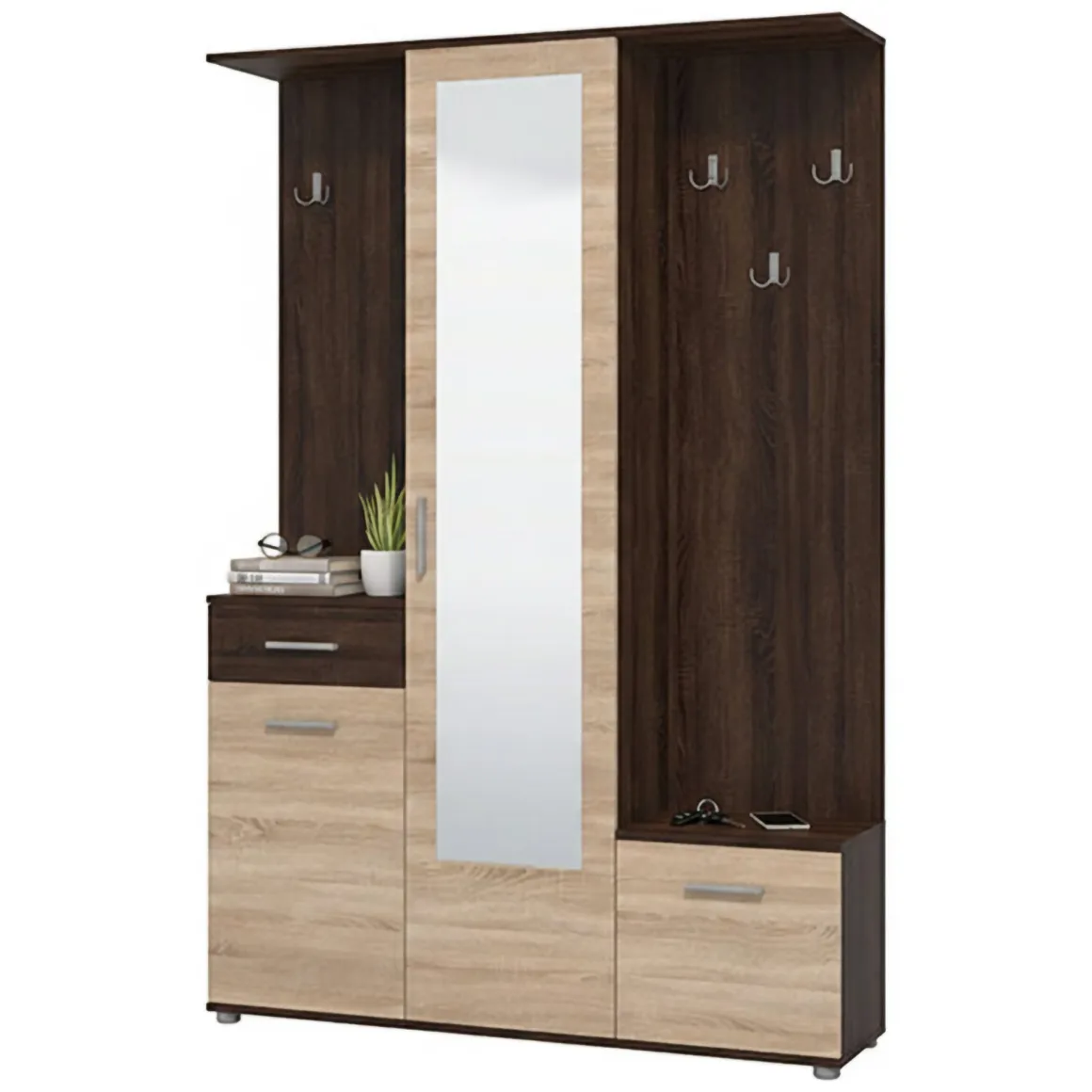 Mobili Da Ingresso > Dmora Mobile da Ingresso Marrone Rovere Marrone Rovere Specchio Incluso 2 Ripiani 105x30x85h cm, Modulabile - Gazzuolo Marrone Rovere, Marrone Rovere