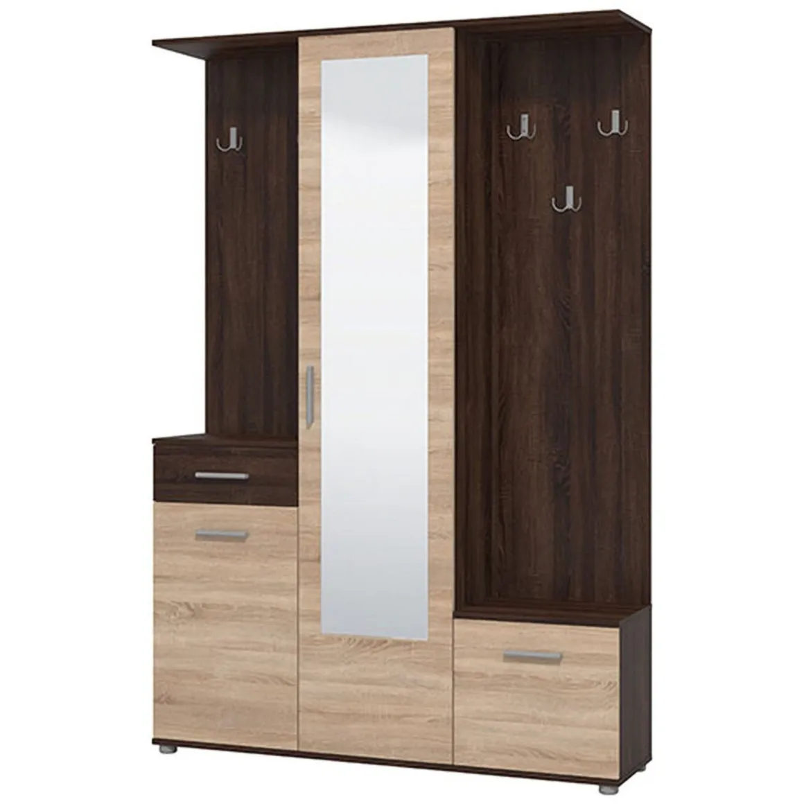 Mobile da Ingresso Marrone Rovere Marrone Noce Specchio Incluso un Cassetto 133.5x33x197.5h cm, 9 Ripiani - Volpara