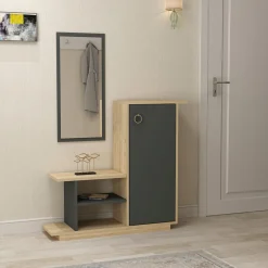 Mobile da Ingresso Marrone Rovere Nero Antracite Specchio Incluso 4 Ripiani 80x30x90h cm, Modulabile - Nibbiola