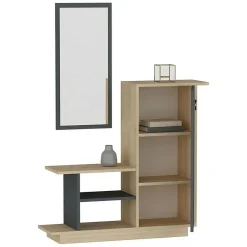 Mobile da Ingresso Marrone Rovere Nero Antracite Specchio Incluso 4 Ripiani 80x30x90h cm, Modulabile - Nibbiola