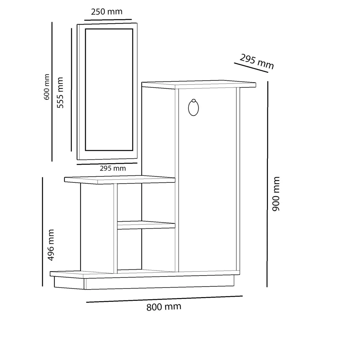 Mobile da Ingresso Marrone Rovere Nero Antracite Specchio Incluso 4 Ripiani 80x30x90h cm, Modulabile - Nibbiola