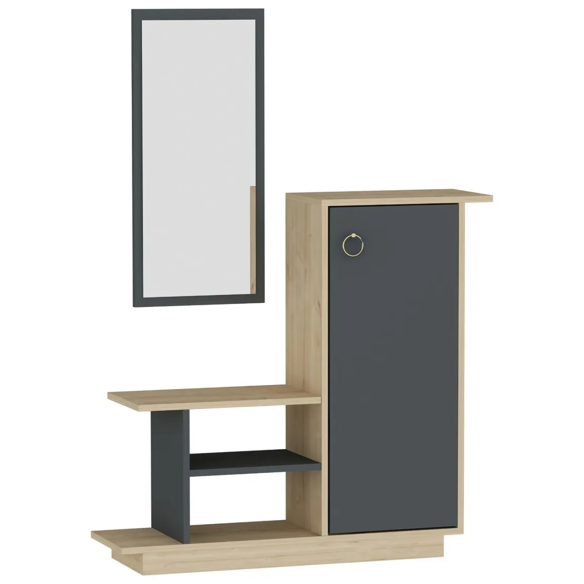 Mobile da Ingresso Marrone Rovere Nero Antracite Specchio Incluso 4 Ripiani 80x30x90h cm, Modulabile - Nibbiola
