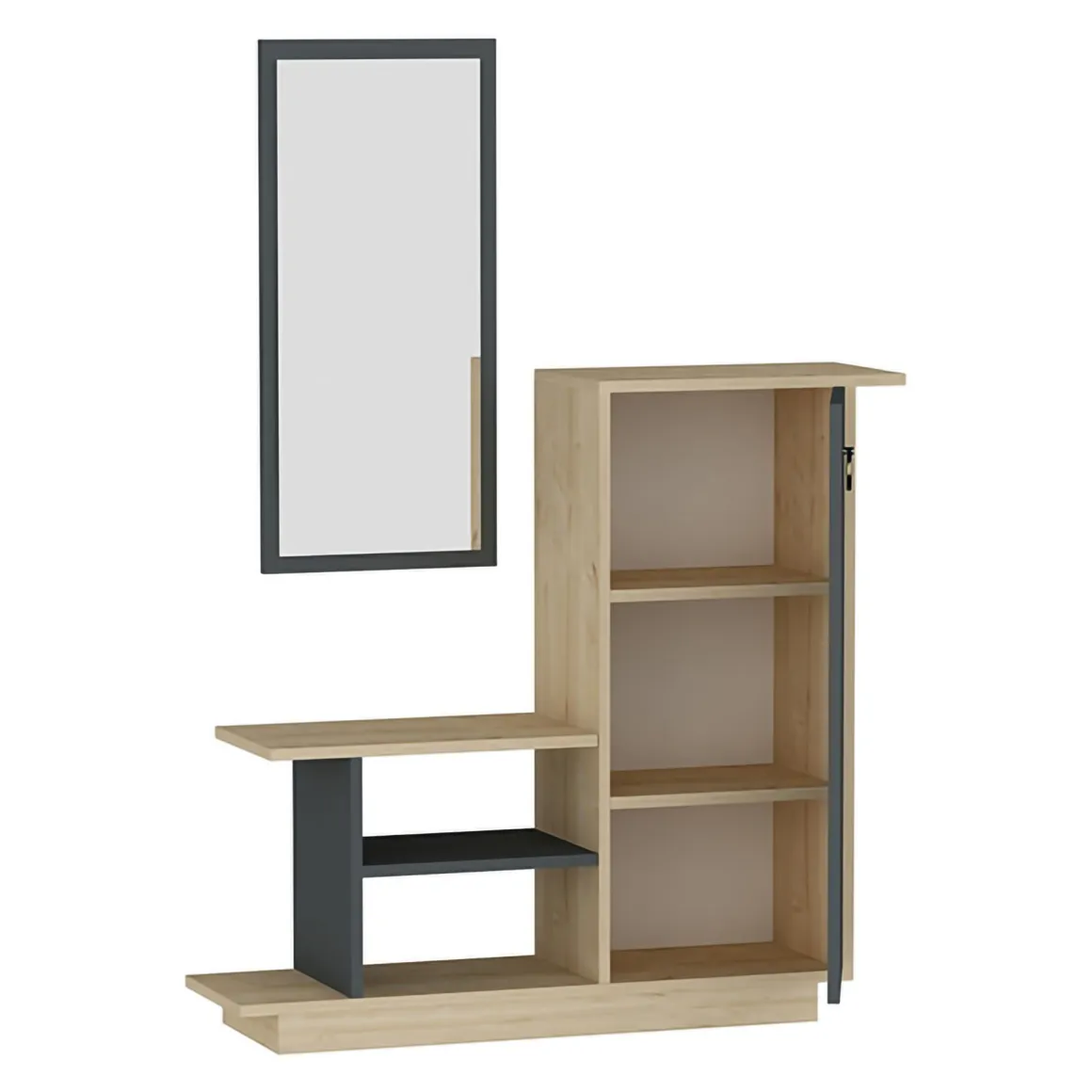 Mobile da Ingresso Marrone Rovere Nero Antracite Specchio Incluso 4 Ripiani 80x30x90h cm, Modulabile - Nibbiola