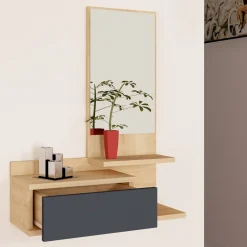 Mobili Da Ingresso > Dmora Mobile da Ingresso Marrone Rovere Nero Appendiabiti 2 Ripiani 113x35x49h cm, Apertura a Ribalta - Serina Nero, Marrone Rovere