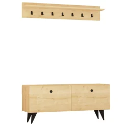 Mobili Da Ingresso > Dmora Mobile da Ingresso Marrone Rovere Nero Appendiabiti 2 Ripiani 113x35x49h cm, Apertura a Ribalta - Serina Nero, Marrone Rovere