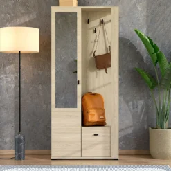Mobili Da Ingresso > Dmora Mobile da Ingresso Marrone Rovere Nero Specchio Incluso Modulabile 100x30x76h cm, 2 Ripiani - Recale Nero, Marrone Rovere