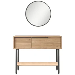 Mobili Da Ingresso > Dmora Mobile da Ingresso Marrone Rovere Nero Specchio Incluso Modulabile 100x30x76h cm, 2 Ripiani - Recale Nero, Marrone Rovere