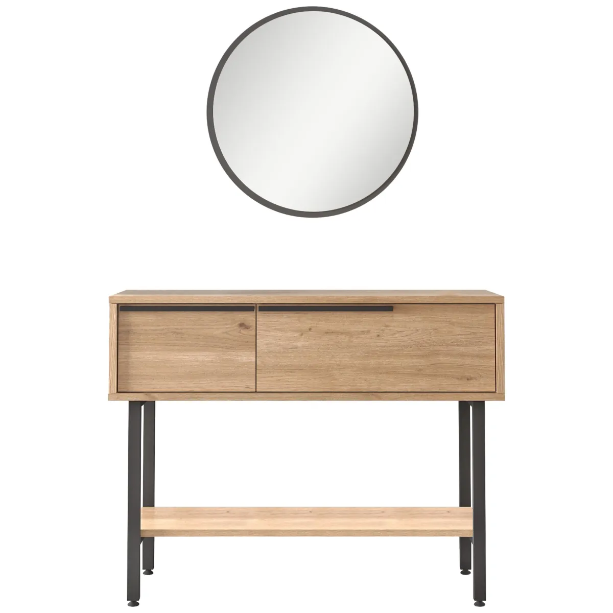 Mobili Da Ingresso > Dmora Mobile da Ingresso Marrone Rovere Nero Specchio Incluso Modulabile 100x30x76h cm, 2 Ripiani - Recale Nero, Marrone Rovere