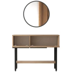 Mobili Da Ingresso > Dmora Mobile da Ingresso Marrone Rovere Nero Specchio Incluso Modulabile 100x30x76h cm, 2 Ripiani - Recale Nero, Marrone Rovere