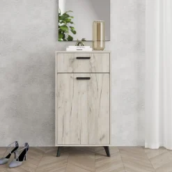 Mobili Da Ingresso > Dmora Mobile da Ingresso Marrone Rovere Nero un Ripiano 2 Ante 77x35x40.5h cm, 2 Vani - Druento Nero, Marrone Rovere