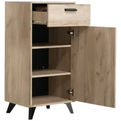 Mobili Da Ingresso > Dmora Mobile da Ingresso Marrone Rovere Nero un Ripiano 2 Ante 77x35x40.5h cm, 2 Vani - Druento Nero, Marrone Rovere