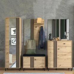 Mobili Da Ingresso > Dmora Mobile da Ingresso Marrone Rovere Nodi Grigio Scuro un Ripiano Apertura Battente 80x40x49h cm, 2 Ante - Pincara Grigio Scuro, Marrone Rovere Nodi