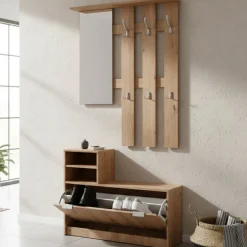 Mobili Da Ingresso > Dmora Mobile da Ingresso Marrone Rovere Nodi Nero Antracite 6 Paia 7 Ripiani 74x33x183h cm, Appendiabiti - Formigaro Nero Antracite, Marrone Rovere Nodi