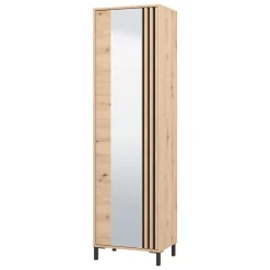 Mobili Da Ingresso > Dmora Mobile da Ingresso Marrone Rovere Nodi Nero Specchio Incluso 7 Ripiani 134.5x34.5x192.5h cm, Appendiabiti - Pandino Nero, Marrone Rovere Nodi