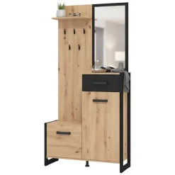 Mobili Da Ingresso > Dmora Mobile da Ingresso Marrone Rovere Nodi Nero Specchio Incluso un Ripiano 102x76x21h cm, Appendiabiti - Nuku Nero, Marrone Rovere Nodi