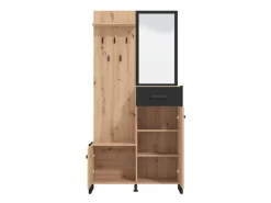 Mobile da Ingresso Marrone Rovere Nodi Nero Specchio Incluso un Cassetto 94.5x33.5x191h cm, 5 Ripiani - Corbetta