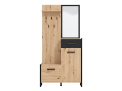 Mobile da Ingresso Marrone Rovere Nodi Nero Specchio Incluso un Cassetto 94.5x33.5x191h cm, 5 Ripiani - Corbetta