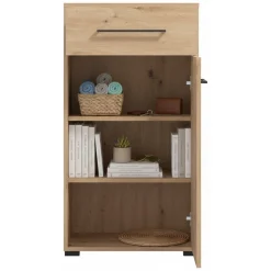 Mobili Da Ingresso > Dmora Mobile da Ingresso Marrone Rovere Nodi Nero un Cassetto 2 Ripiani 54.5x40x109.5h cm, Un'anta - Pollenza Nero, Marrone Rovere Nodi