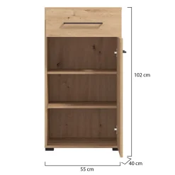 Mobile da Ingresso Marrone Rovere Nodi Nero un Cassetto 2 Ripiani 54.5x40x101.5h cm, Un'anta - Pincara