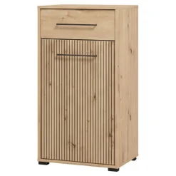 Mobile da Ingresso Marrone Rovere Nodi Nero un Cassetto 2 Ripiani 54.5x40x101.5h cm, Un'anta - Pincara