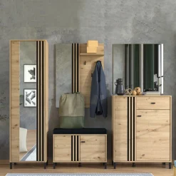 Mobili Da Ingresso > Dmora Mobile da Ingresso Marrone Rovere Nodi Nero un Ripiano 2 Ante 80x40x57h cm, 2 Vani - Varmo Nero, Marrone Rovere Nodi