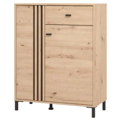 Mobili Da Ingresso > Dmora Mobile da Ingresso Marrone Rovere Nodi Nero un Ripiano 2 Ante 80x40x57h cm, 2 Vani - Varmo Nero, Marrone Rovere Nodi