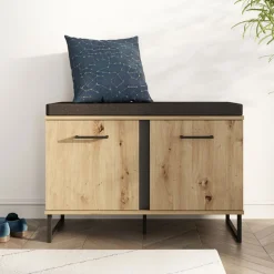 Mobili Da Ingresso > Dmora Mobile da Ingresso Specchio Incluso un Ripiano 79x19.5x132h cm, Appendiabiti - Lanze Marrone Rovere Nodi