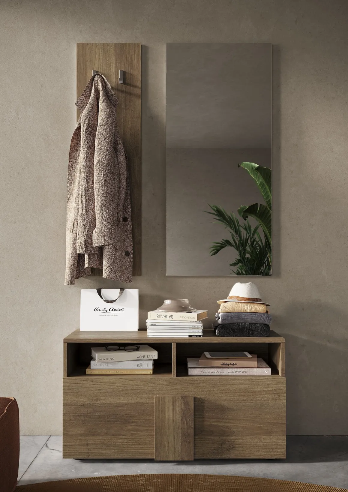 Mobili Da Ingresso > Dmora Mobile da Ingresso Specchio Incluso un Ripiano 82x30x15h cm, Modulabile - Cremano Marrone Rovere
