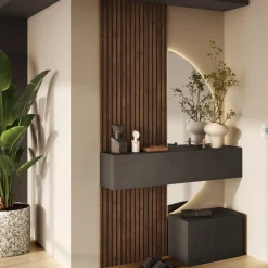 Mobile da Ingresso Marrone Scuro Marrone Quercia 2 Paia Cassetti 138x35x241h cm, Ripiani Made in Italy - Liscate