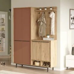 Mobili Da Ingresso > Dmora Mobile da Ingresso Marrone Terracotta Marrone Rovere Appendiabiti 12 Ripiani 147x36x196h cm, Apertura Battente - Tignale Marrone Rovere, Marrone Terracotta