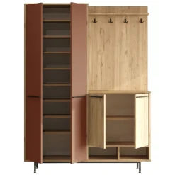Mobili Da Ingresso > Dmora Mobile da Ingresso Marrone Terracotta Marrone Rovere Appendiabiti 12 Ripiani 147x36x196h cm, Apertura Battente - Tignale Marrone Rovere, Marrone Terracotta