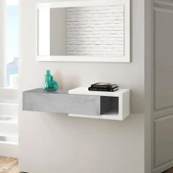 Mobili Da Ingresso|Ingresso > Dmora Mobile da ingresso moderno sospeso con cassetto bianco e cemento 95x19h cm - Arty Grigio, Bianco Cemento