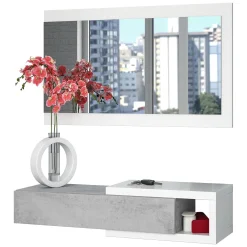 Mobili Da Ingresso|Ingresso > Dmora Mobile da ingresso moderno sospeso con cassetto bianco e cemento 95x19h cm - Arty Grigio, Bianco Cemento