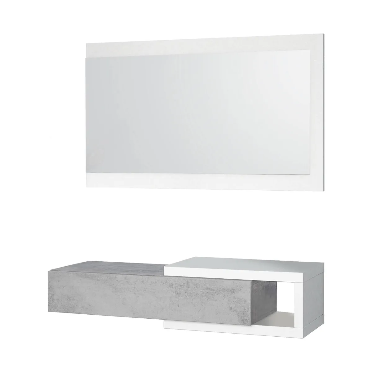 Mobili Da Ingresso|Ingresso > Dmora Mobile da ingresso moderno sospeso con cassetto bianco e cemento 95x19h cm - Arty Grigio, Bianco Cemento