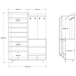 Mobili Da Ingresso > Dmora Mobile da Ingresso Nero Antracite Marrone Rovere Nodi Specchio Incluso 3 Ripiani 91.5x28x202h cm, Appendiabiti - Viggiano Marrone Rovere Nodi, Nero Antracite