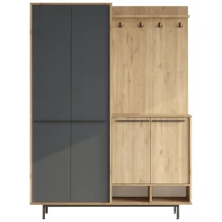 Mobili Da Ingresso > Dmora Mobile da Ingresso Nero Antracite Marrone Rovere Nodi Specchio Incluso 3 Ripiani 91.5x28x202h cm, Appendiabiti - Viggiano Marrone Rovere Nodi, Nero Antracite