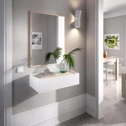 Mobile da ingresso piccolo con specchio e 1 cassetto bianco e rovere 33x16h cm - Astolfo