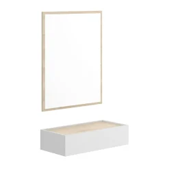 Mobile da ingresso piccolo con specchio e 1 cassetto bianco e rovere 33x16h cm - Astolfo