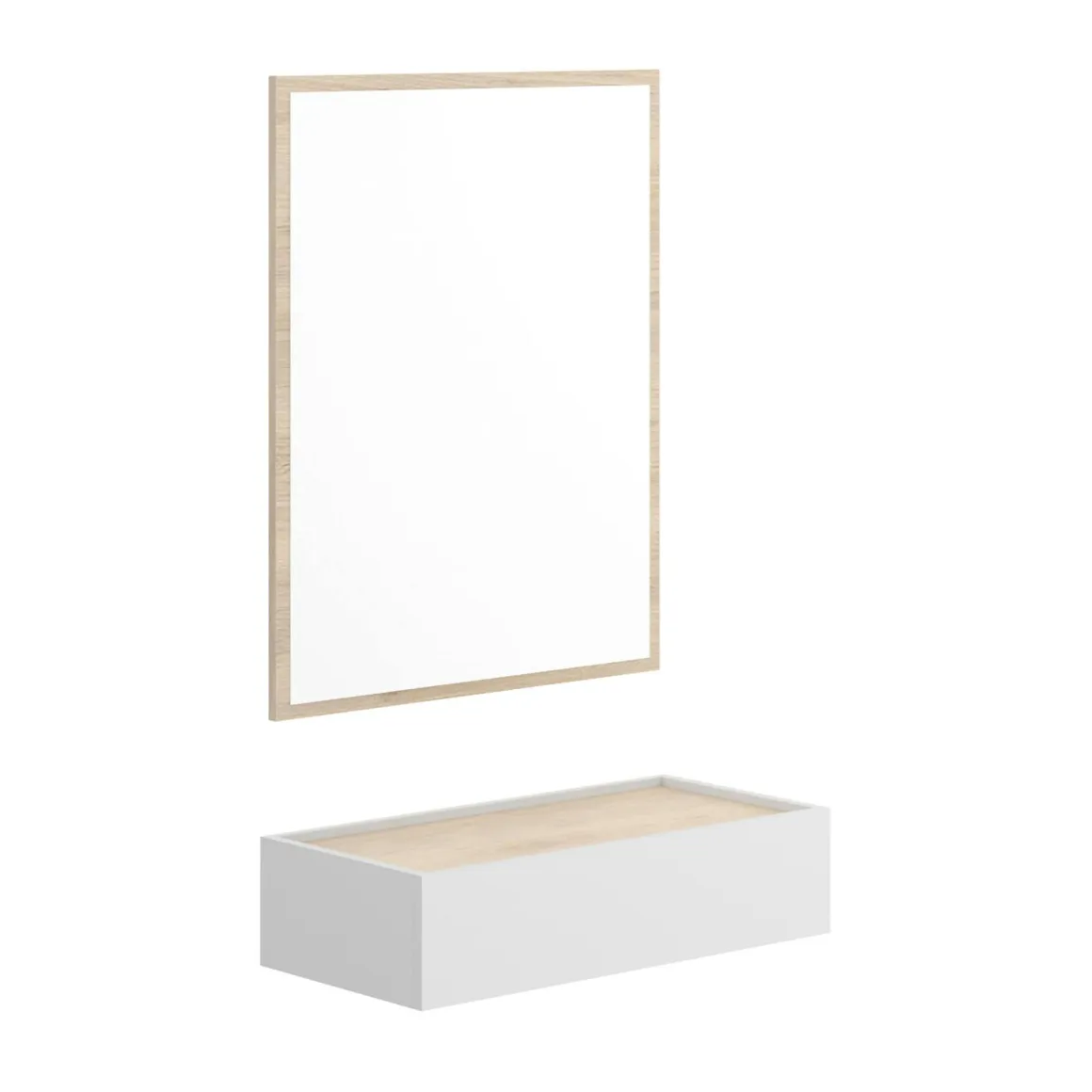 Mobile da ingresso piccolo con specchio e 1 cassetto bianco e rovere 33x16h cm - Astolfo